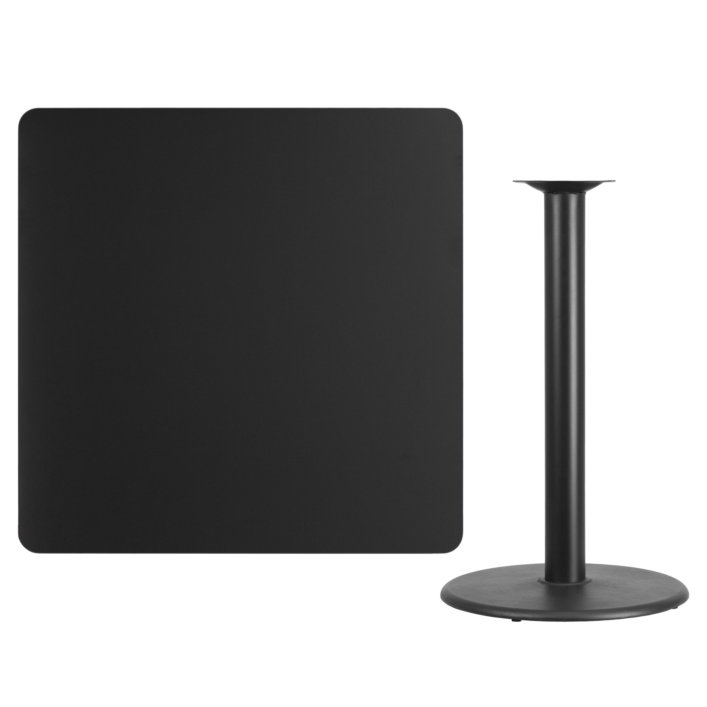 Alt View 2. Emma + Oliver - 42" Square Laminate Table Top with 24" Round Bar Height Table Base - Black.