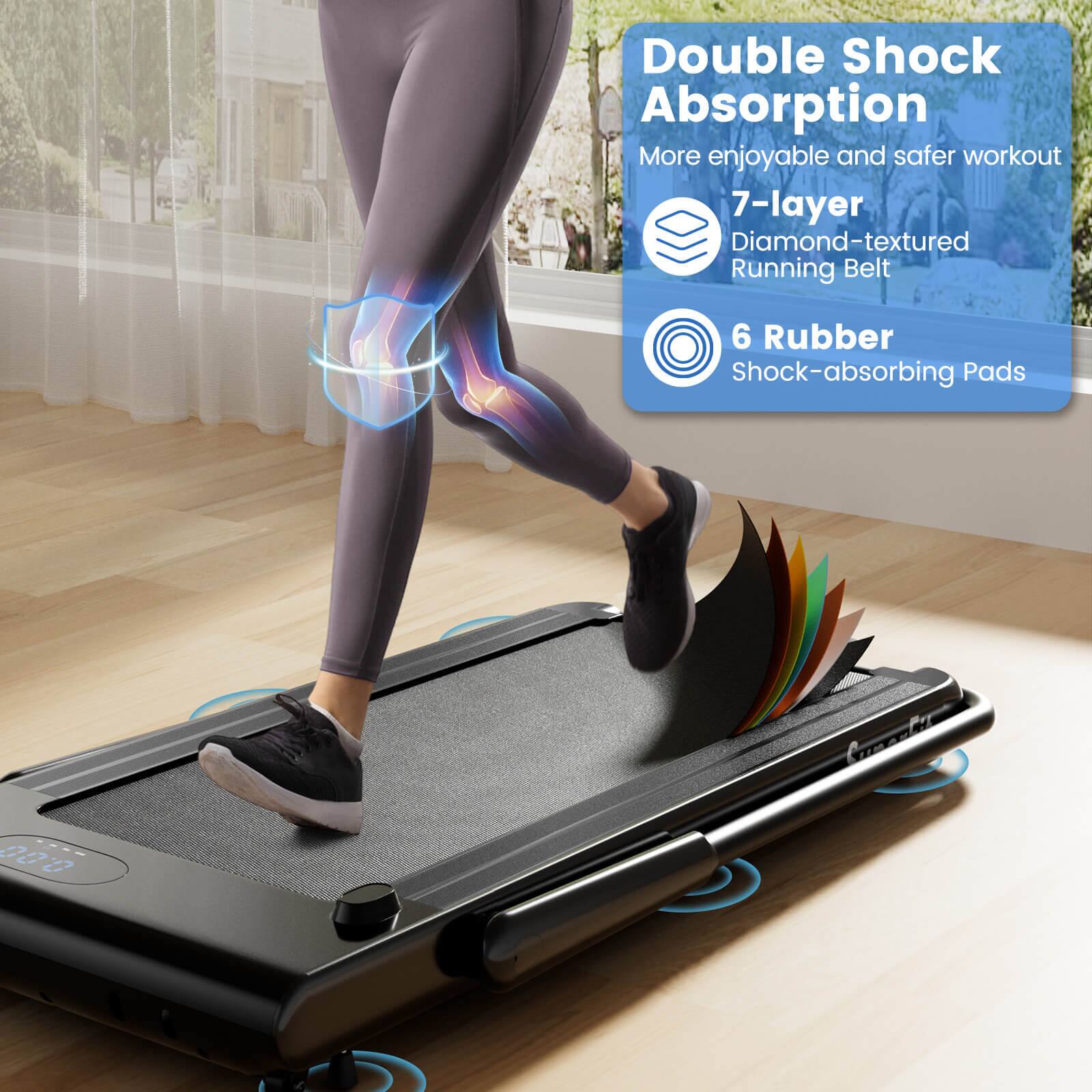 Double Shock Absorption  
More enjoyable and safer workout  

7-layer Diamond-textured Running Belt  

6 Rubber Shock-absorbing Pads