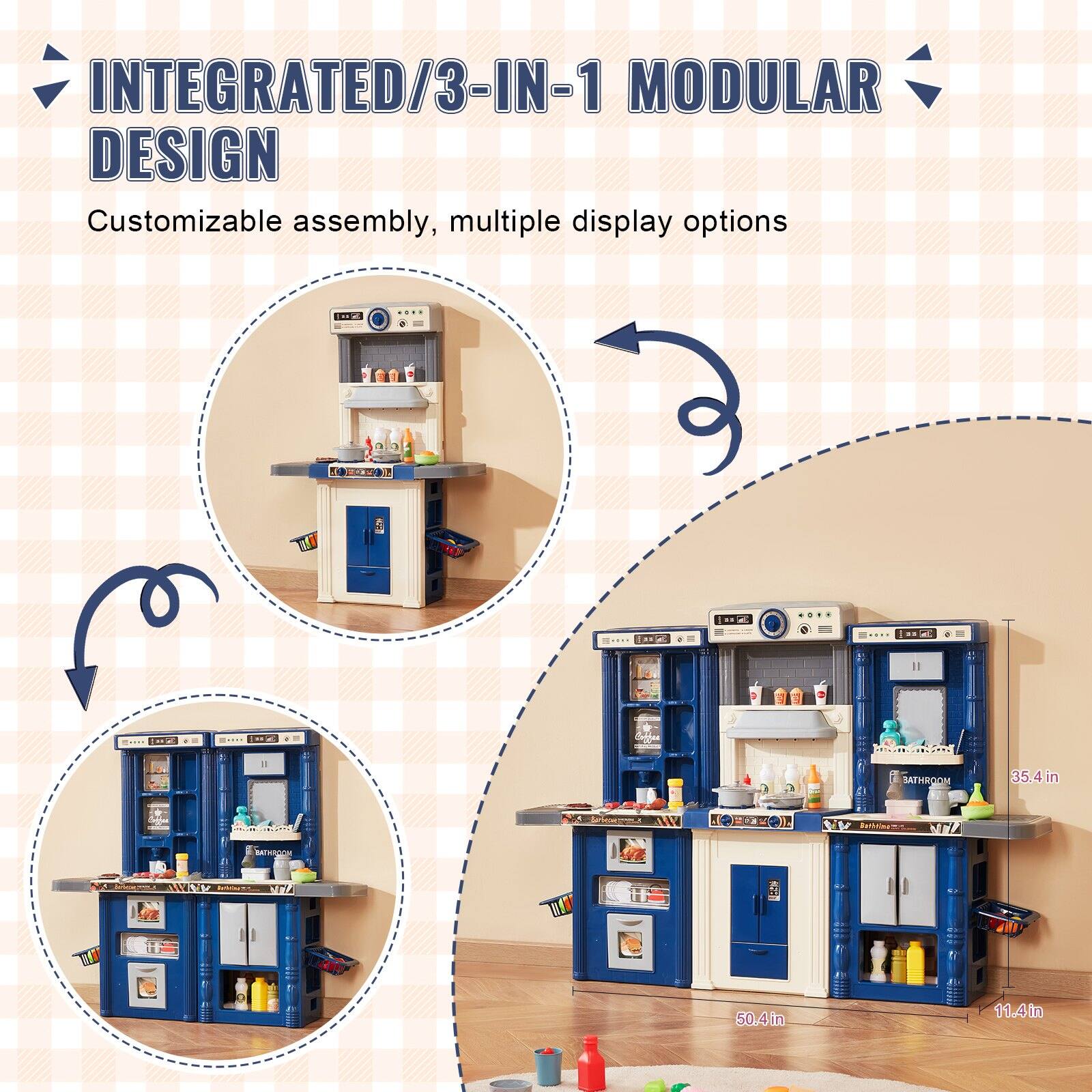 INTEGRATED/3-IN-1 MODULAR DESIGN  
Customizable assembly, multiple display options  

35.4 in  
50.4 in  
11.4 in