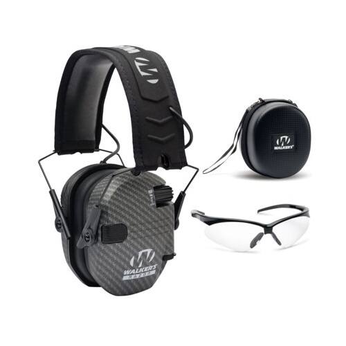 Angle. Walkers - Walker’s Razor Slim Electronic Muff (Carbon) with Case and Shooting Glasses - Carbon.