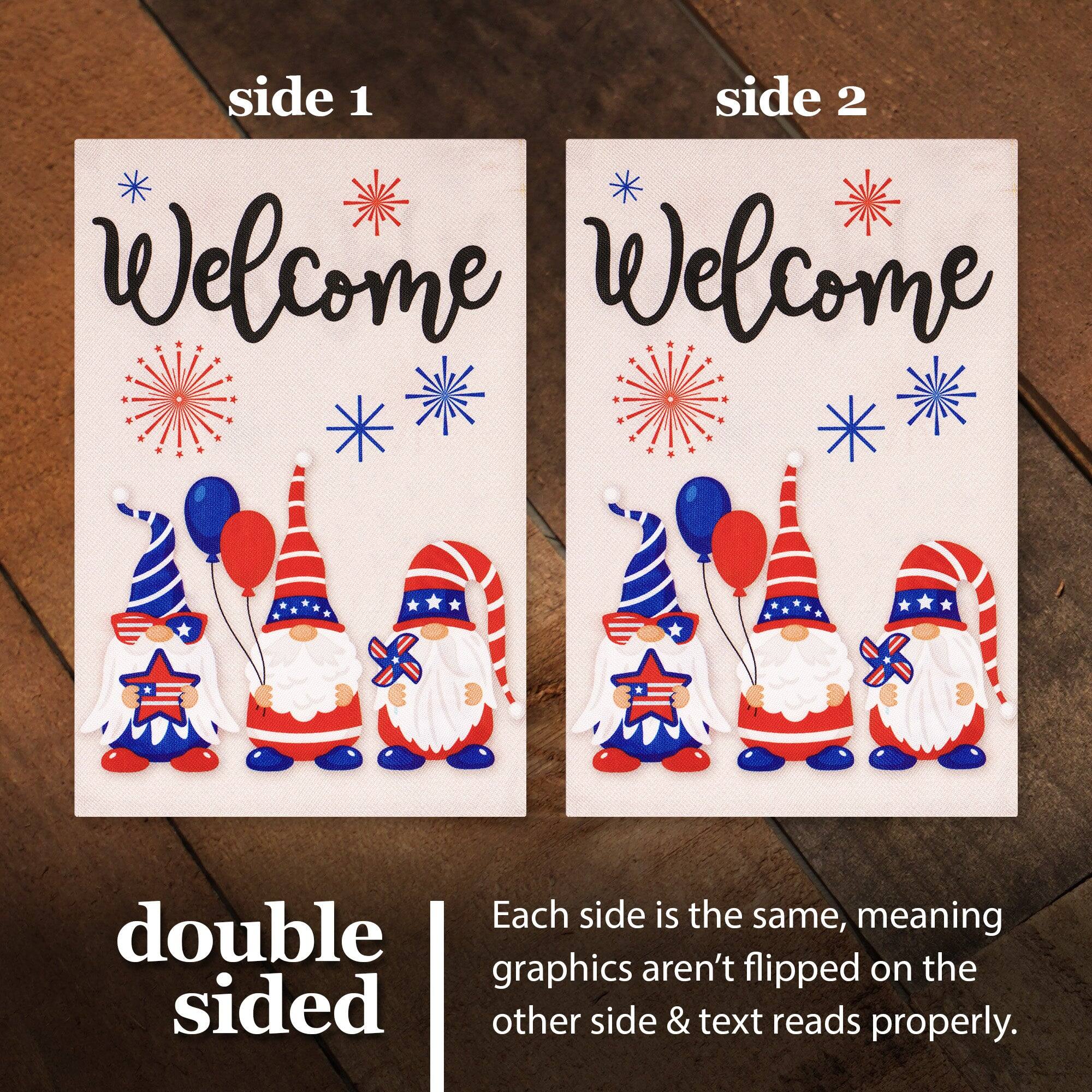 side 1 side 2 Welcome Welcome

Each side is the same, meaning double graphics aren't flipped on the other side & text reads properly.