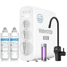 Waterdrop - G3P800 Tankless Under-Sink RO System, 800 GPD Membrane, UV Sterilizer, Black Smart LED Faucet, Extra 2 G3-N1CF Filters - White