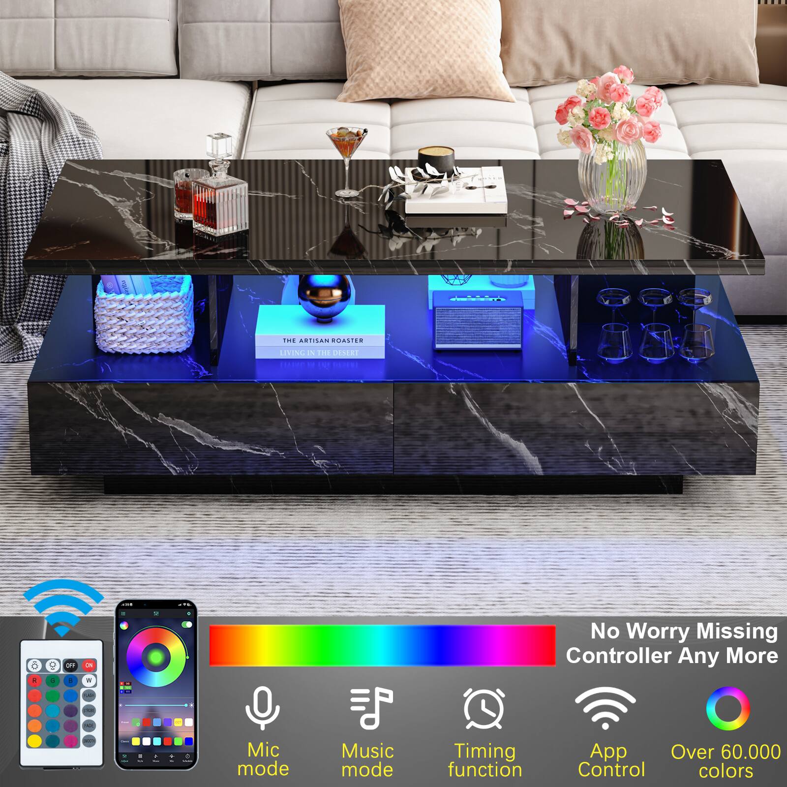 - THE ARTISAN ROASTER LIVING IN THE DESERT
- No Worry Missing Controller Any More
- Mic mode
- Music mode
- Timing function
- App Control
- Over 60,000 colors