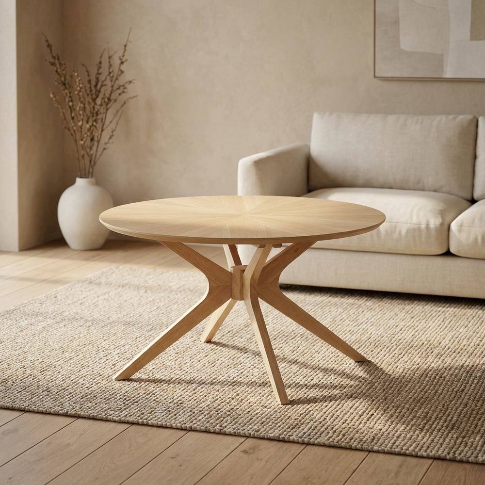Left. FurniFact - Round Wood Coffee Table with 20 lb Weight and Compact Design - Brown.
