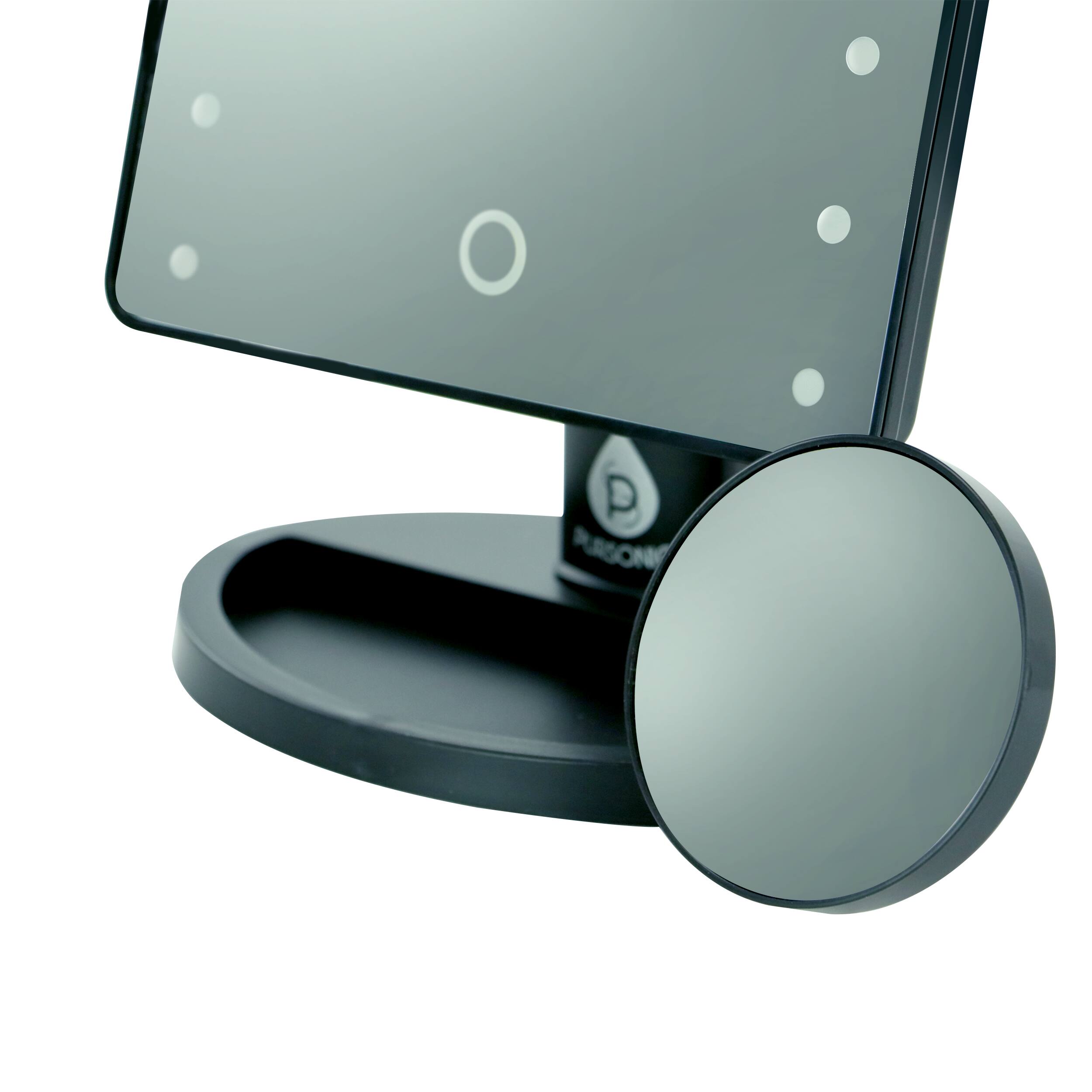 Alt View 1. Pursonic - Pursonic LED Dimmable Touch Vanity Makeup Mirror With Detachable 5X Mirror in Black - Black.