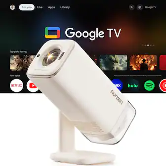 Aurzen - Portable Projector with Built-in Google TV, USB-C Powered, 4K Supported, Flexible Stand, TOF Auto Focus, 300 ANSI Lumens - Off-White