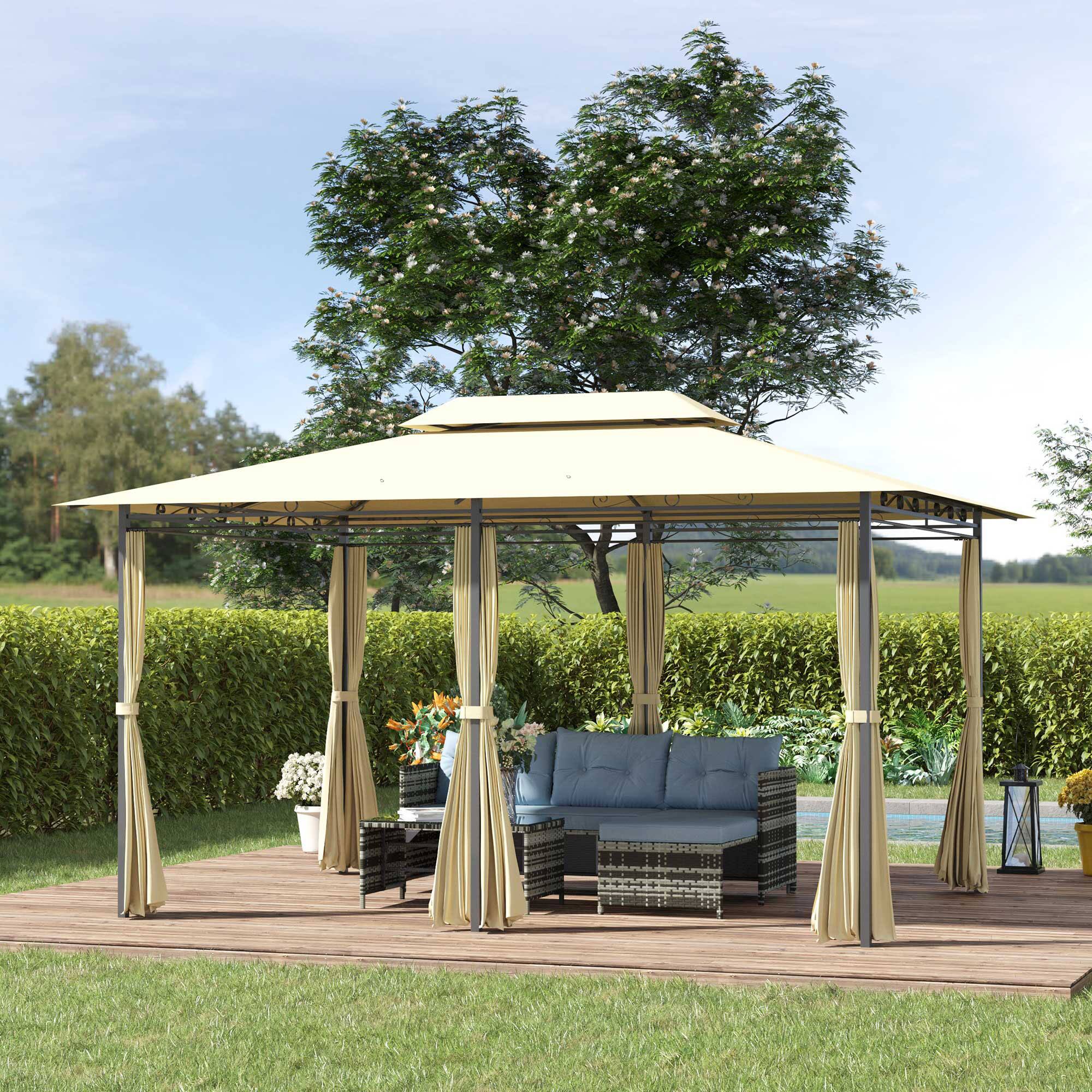 Angle. Outsunny - 10' x 13' Patio Gazebo, Outdoor Gazebo Canopy Shelter with Curtains, Vented Roof, Steel Frame for Garden - Cream White.