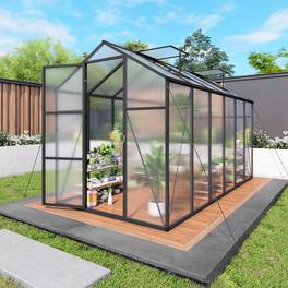 Mondawe - 6x12FT Polycarbonate Garden Greenhouse with Sturdy Aluminum Frame, Adjustable Vents, Lockable Door - Black