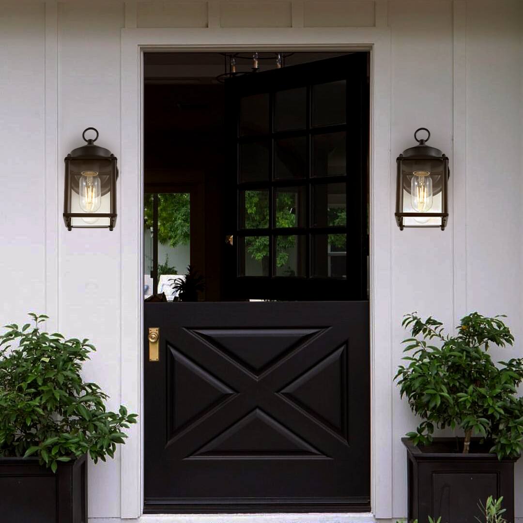 Alt View 1. Jonathan Y - Boston 4.25" 1-Light Farmhouse Industrial Iron/Glass Outdoor LED Sconce, Black/Clear (Set of 2) - Black/Clear.