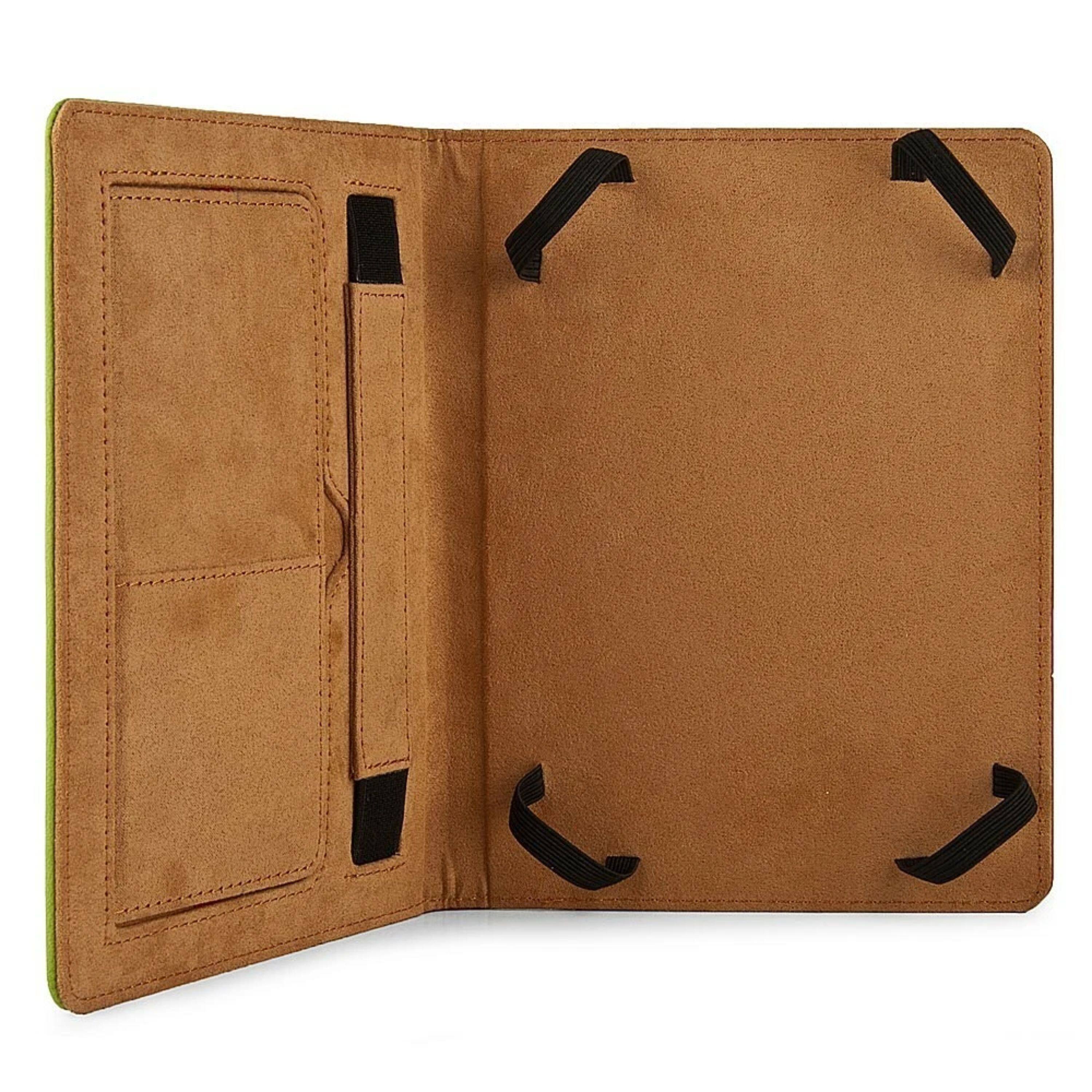 Front. Kitcheniva - Tablet Leather Folio Stand Carry Case Cover For 10.1" Amazon Fire HD 10 - Green/Brown.
