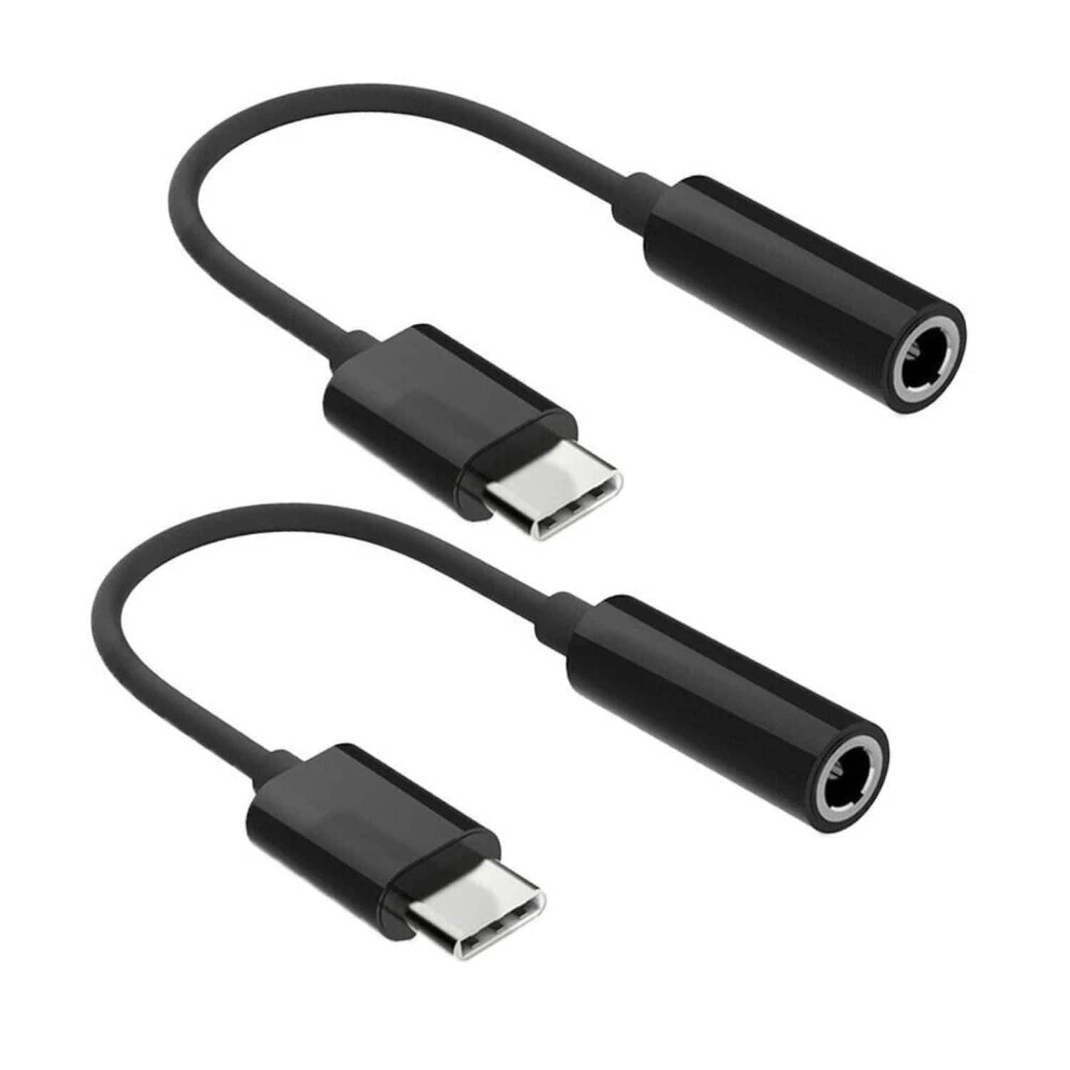 Stock Preferred - 2-Pack USB-C to 3.5mm Headphone Jack Adapter – Type-C Audio Converter for Samsung, iPhone 15, Pixel - Black