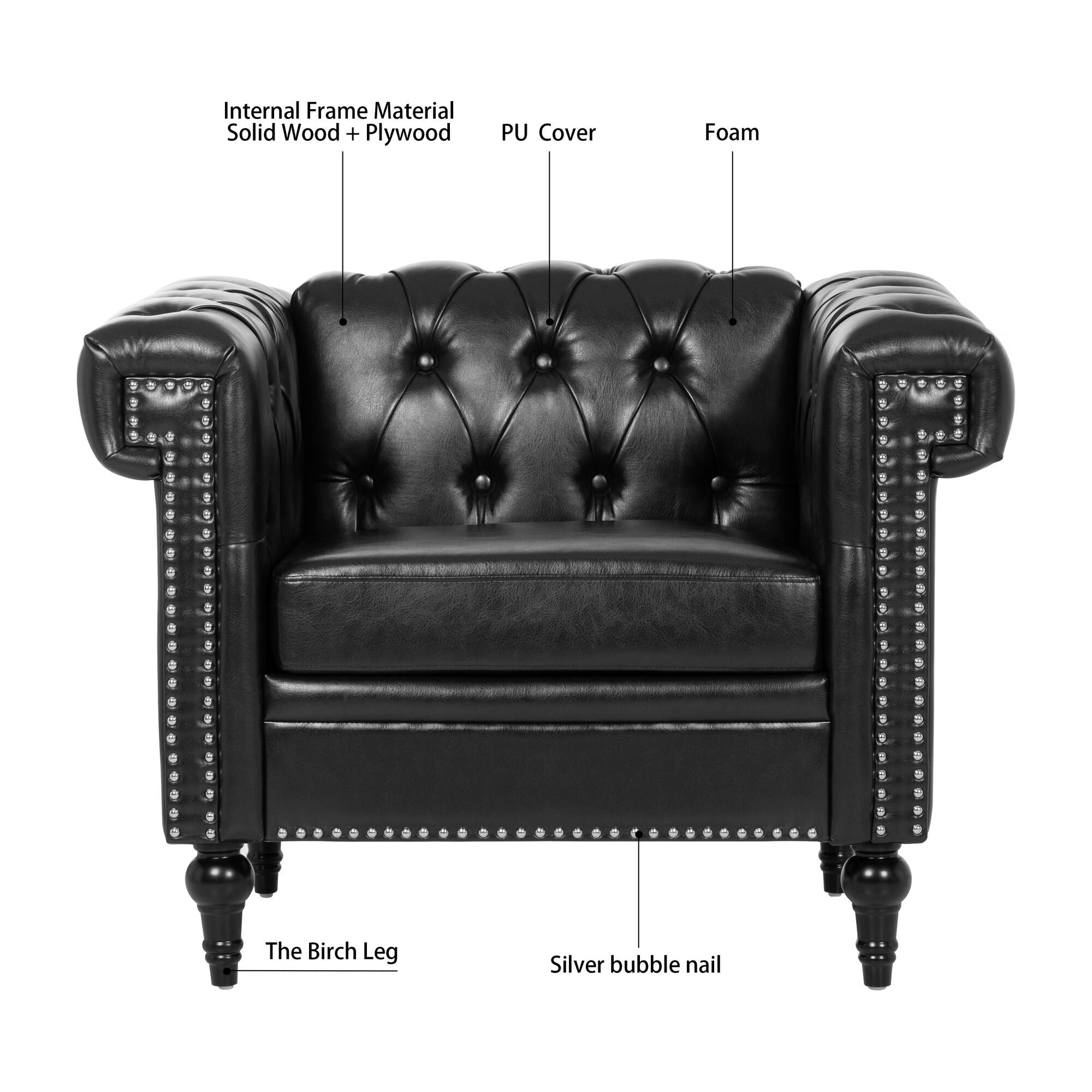 Internal Frame Material: Solid Wood + Plywood  
PU Cover  
Foam  
The Birch Leg  
Silver bubble nail