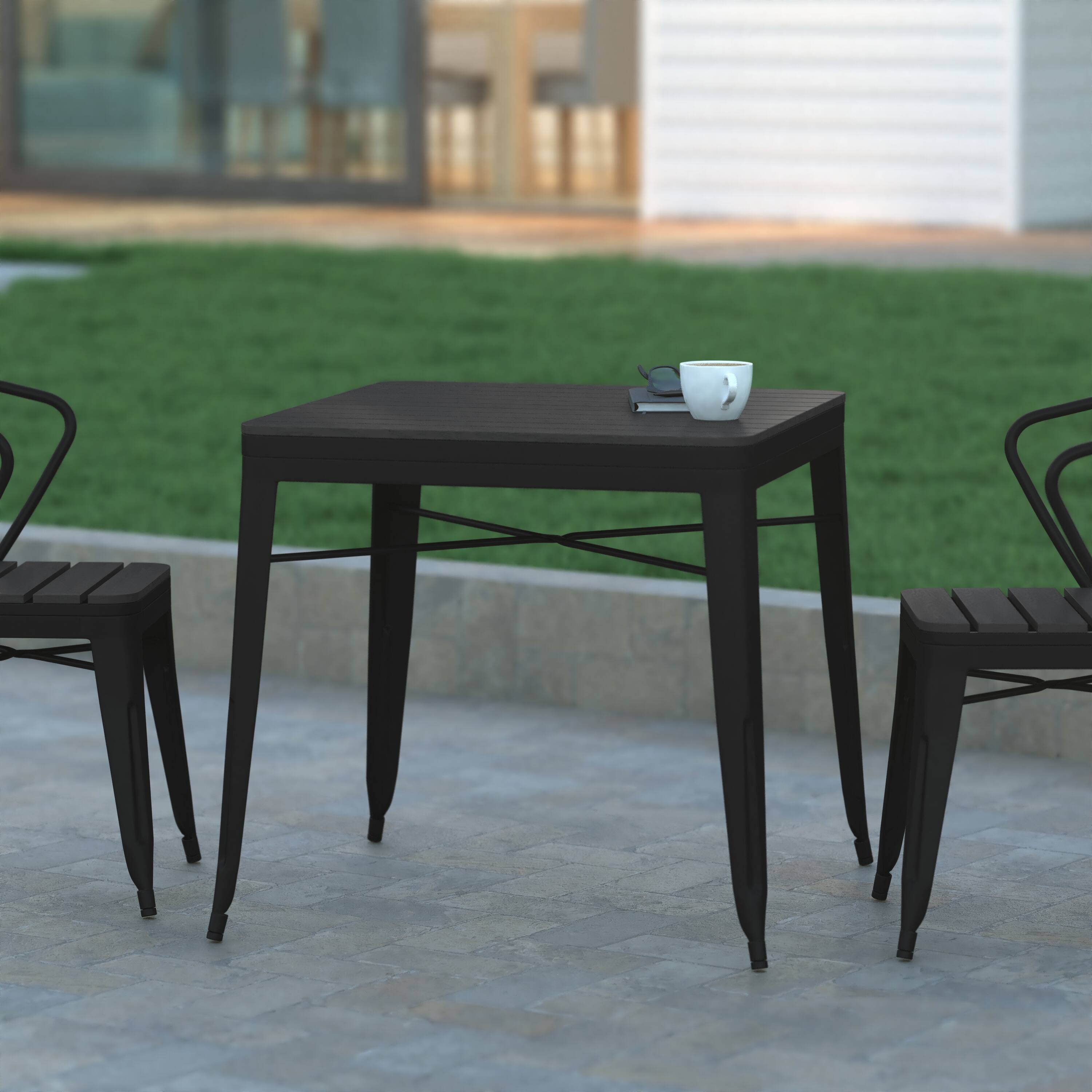 Alt View 1. Emma + Oliver - All-Weather Metal Patio Table with Polyresin Top for Indoor/Outdoor Use - Black Top/Black Frame.
