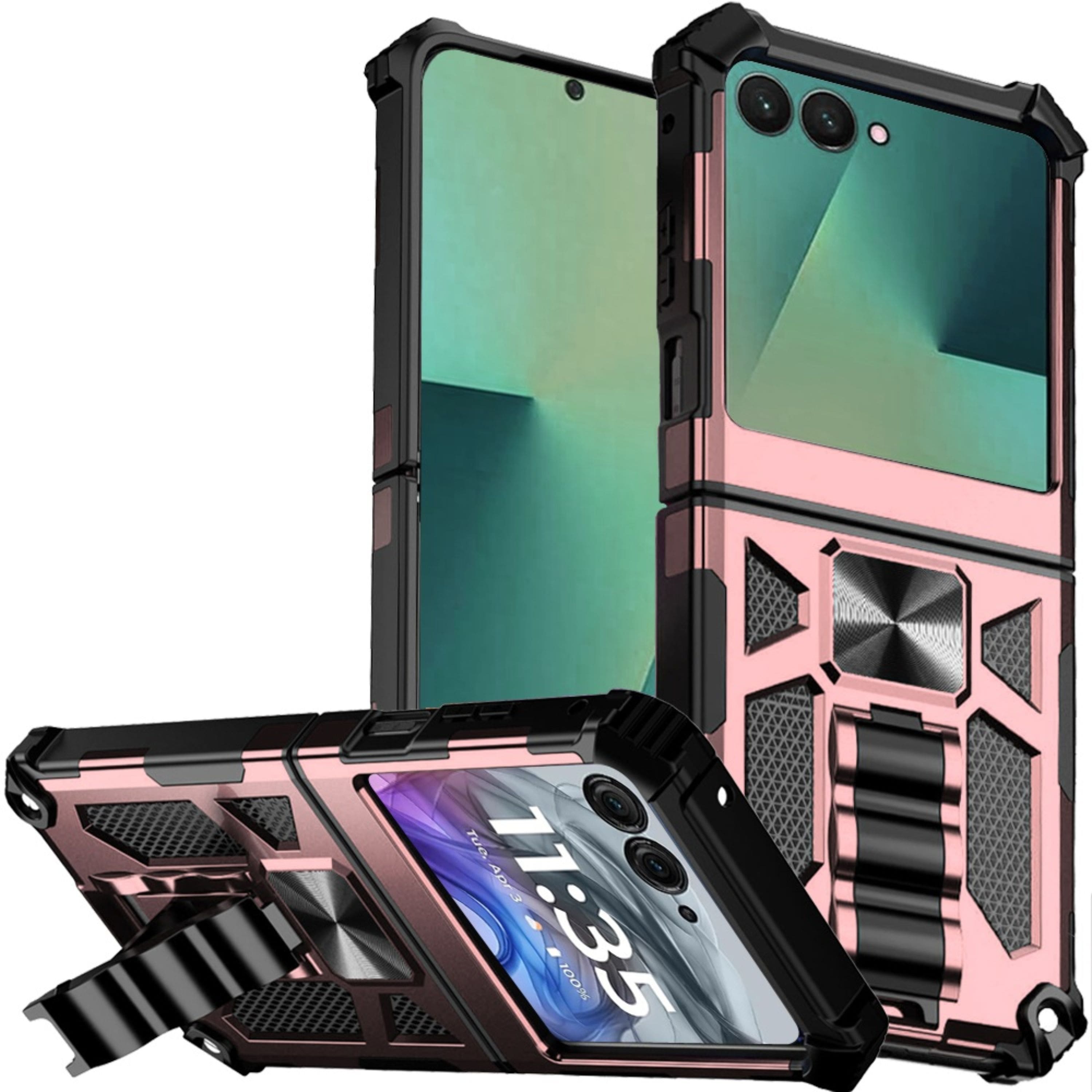 Kitcheniva - Shockproof Modern Case With Metal Ring Stand & Tempered Glass For Samsung Galaxy Z Flip 7 - Rose Gold price history on PriceWatchPro