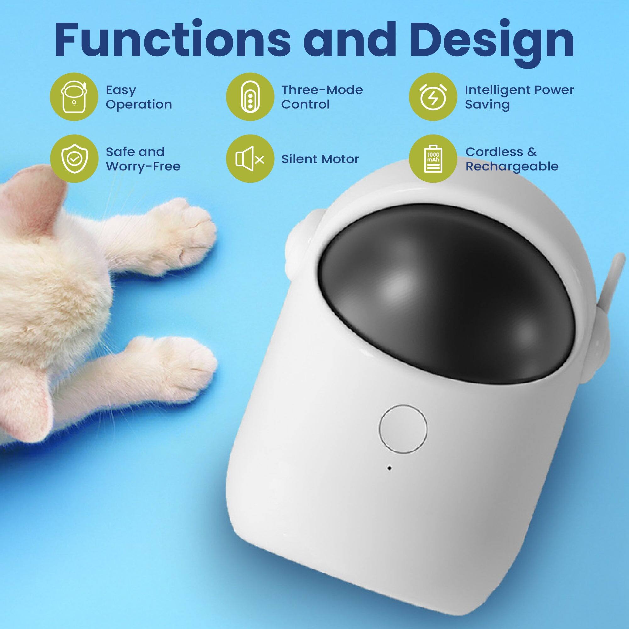 Functions and Design

- Easy Operation
- Three-Mode Control
- Intelligent Power Saving
- Safe and Worry-Free
- Silent Motor
- Cordless & Rechargeable