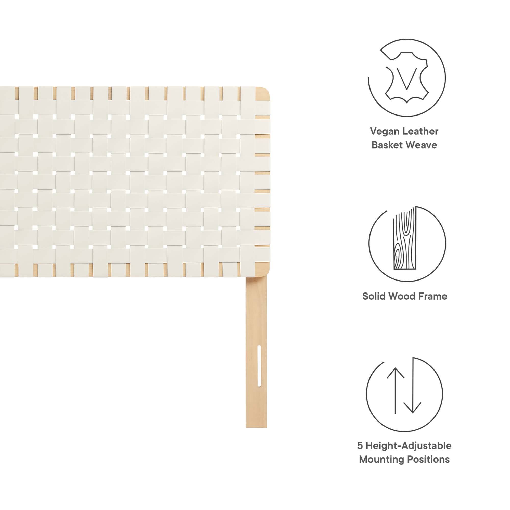 Vegan Leather Basket Weave  
Solid Wood Frame  
5 Height-Adjustable Mounting Positions