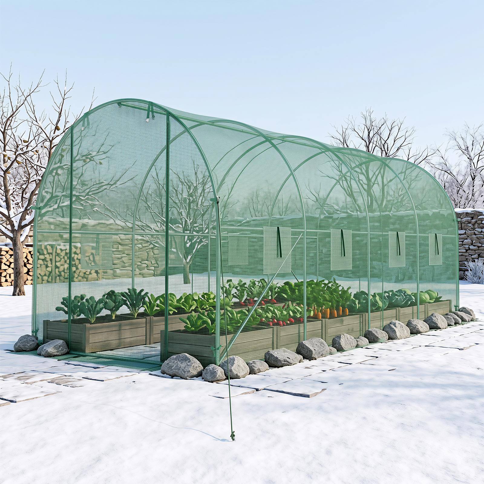Alt View 3. Costway - Costway 15 x 7 x 7 ft Walk-in Tunnel Greenhouse with Galvanized Steel Frame, PE Cover.