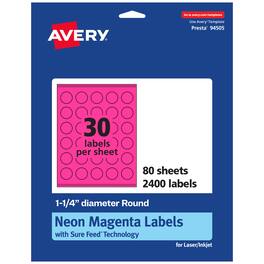 Avery - Printable Round Labels, Neon Magenta, 1.25" Diameter, 2,400ct - Pink
