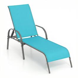 Gymax - Outdoor Lounge Chair Chaise w/ Adjustable Reclining Armrest for Patio Turquoise - Green
