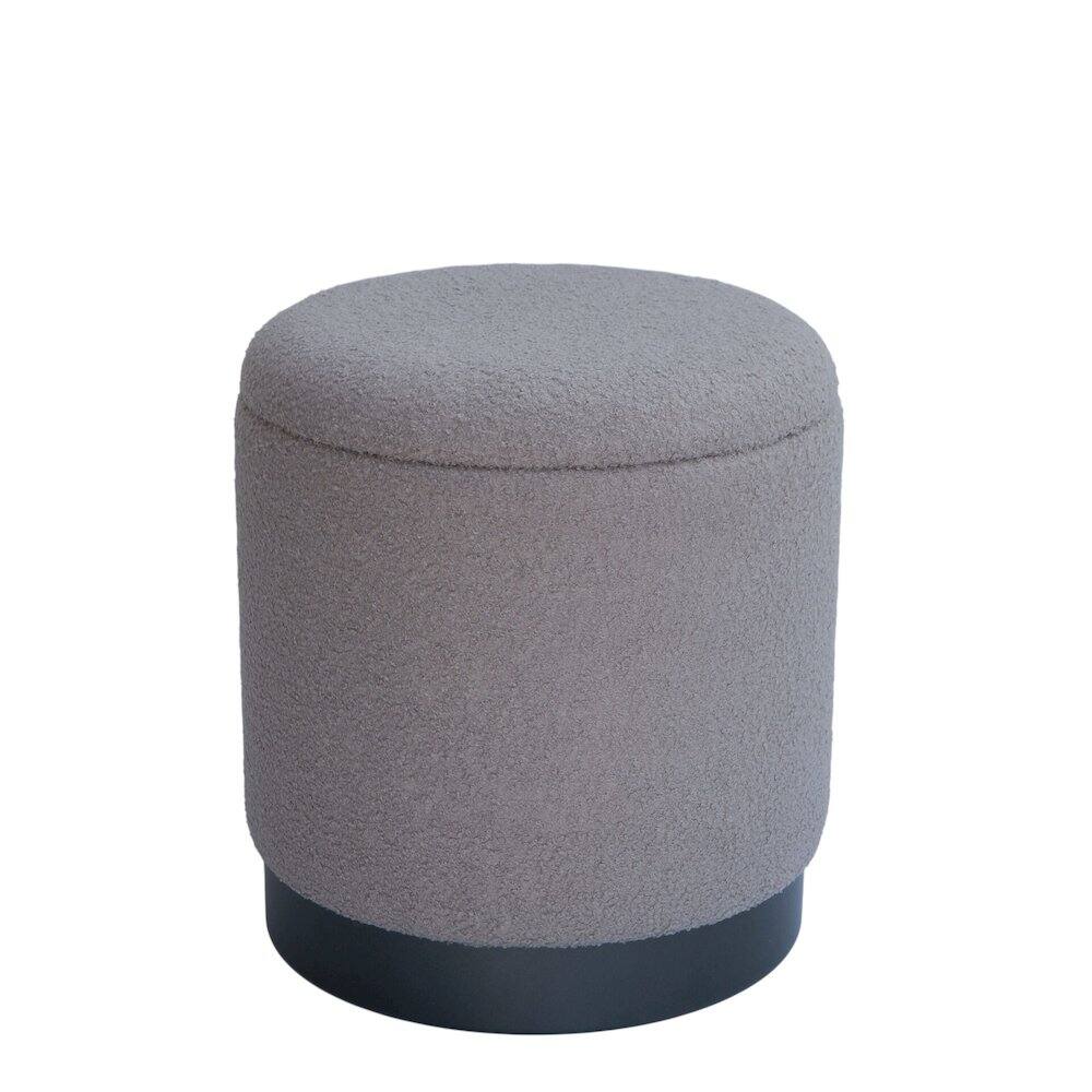 Angle. Carolina Chair & Table - Handwoven Hephaestus Silver Boucle Storage Ottoman - Silver.
