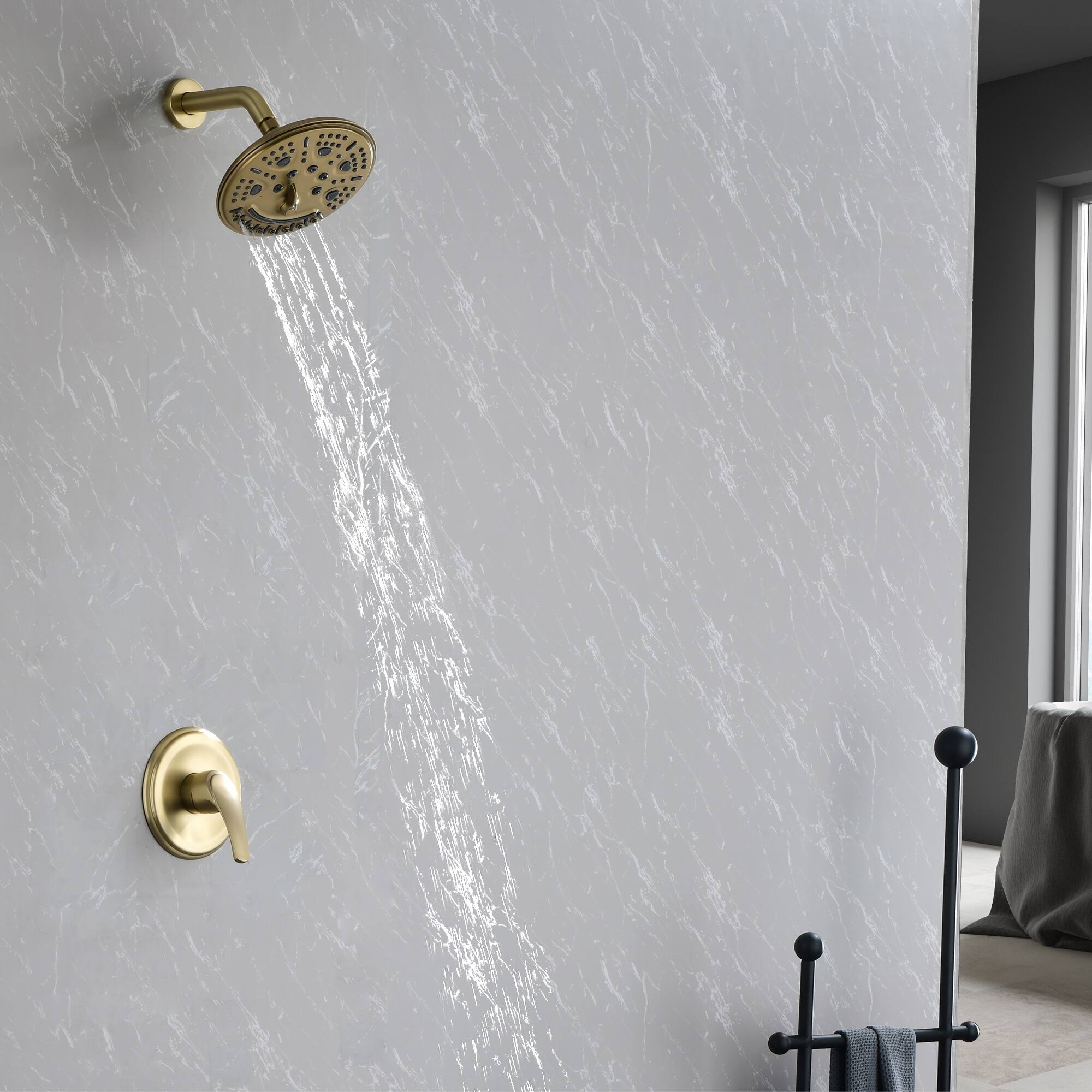 Alt View 2. Boyel Living - Brushed Gold Shower Set Brass SUS304 1-Function Valve 8-Inch ABS Top Spray Dual Handle cUPC - Brushed Gold.