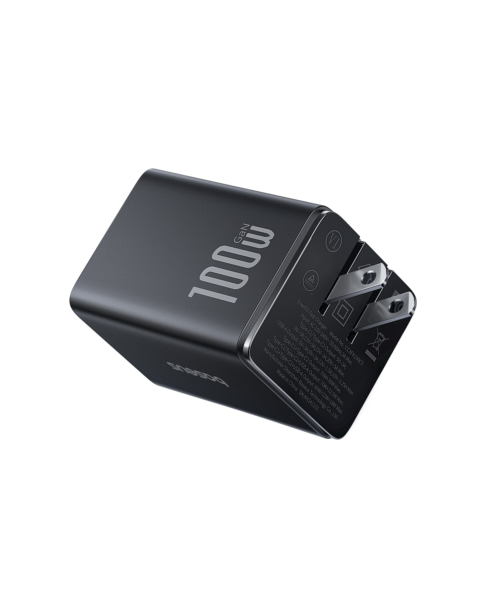 Baseus - 100W USB C Charger Block, 3-Port Foldable Compact PPS Wall Charger, Fast Charging Power Adapter - Black