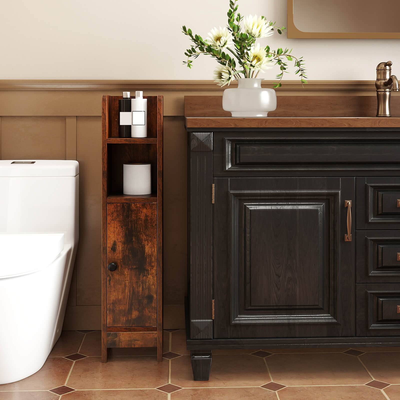 Alt View 3. Costway - Costway Bathroom Storage Cabinet with Adjustable Shelf 1 Door & 2 Open Shelves Living Room - Brown.