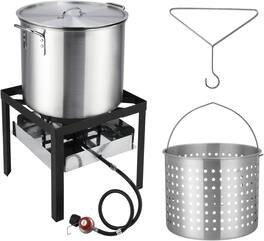 Winado - 2PCS 60QT Turkey Fryer with Propane Stove Stand, Aluminum Deep Fryer, Basket, Lifting Hook for Outdoor Camping Cooking - Silver