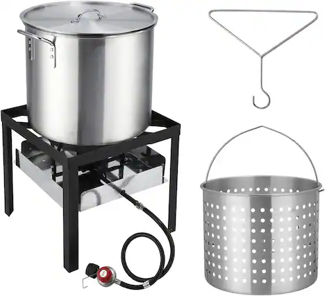 Front. Winado - 2PCS 60QT Turkey Fryer with Propane Stove Stand, Aluminum Deep Fryer, Basket, Lifting Hook for Outdoor Camping Cooking - Sliver.