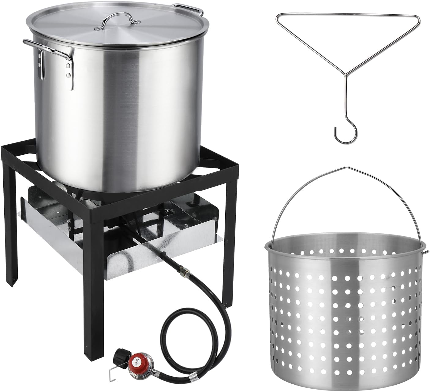 Front. Winado - 2PCS 60QT Turkey Fryer with Propane Stove Stand, Aluminum Deep Fryer, Basket, Lifting Hook for Outdoor Camping Cooking - Sliver.
