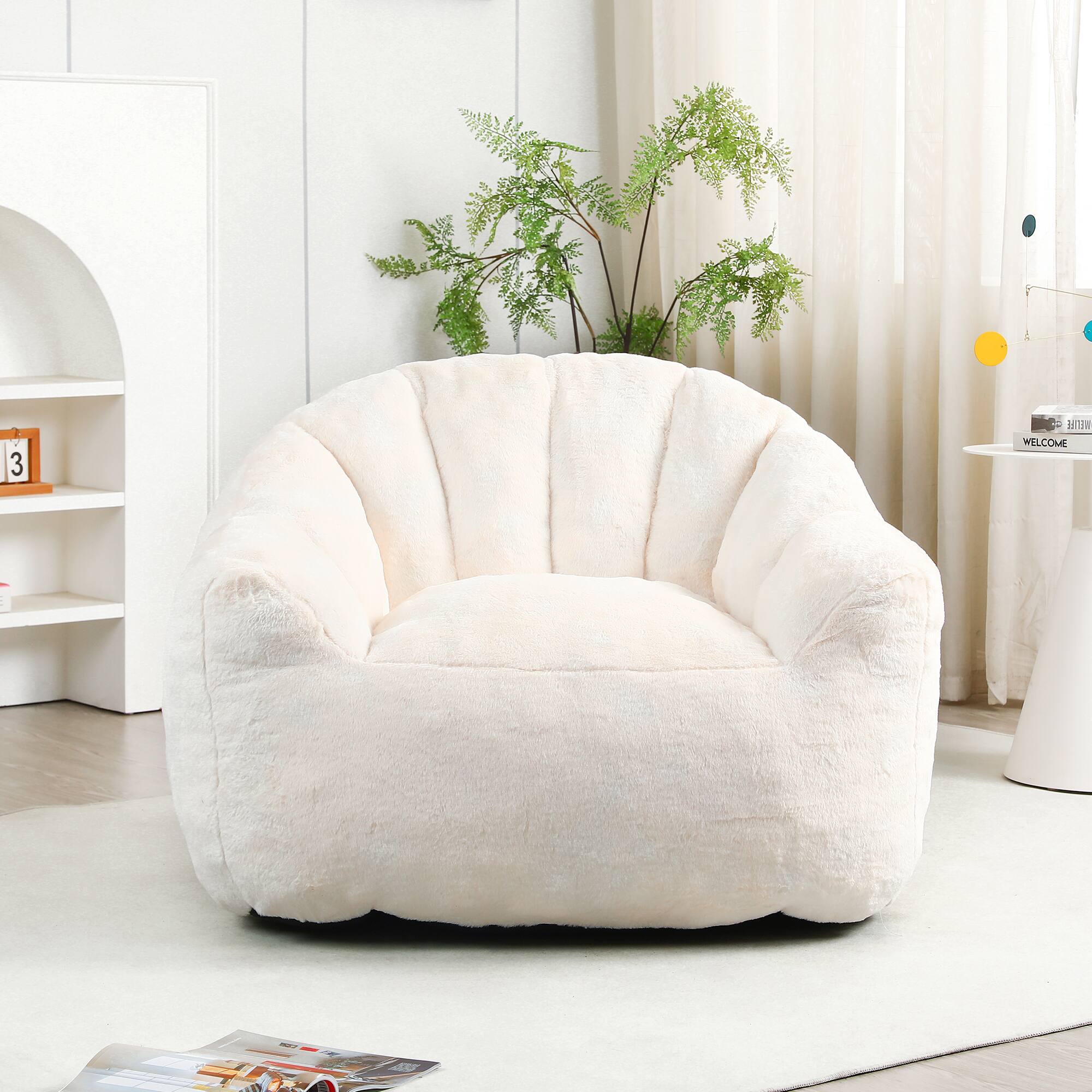 Angle. GOODSILO - Bean Bag Sofa Chair with Armrests - Stuffed High-Density Foam, Lazy Comfy Chair for Adults & Kids - White.
