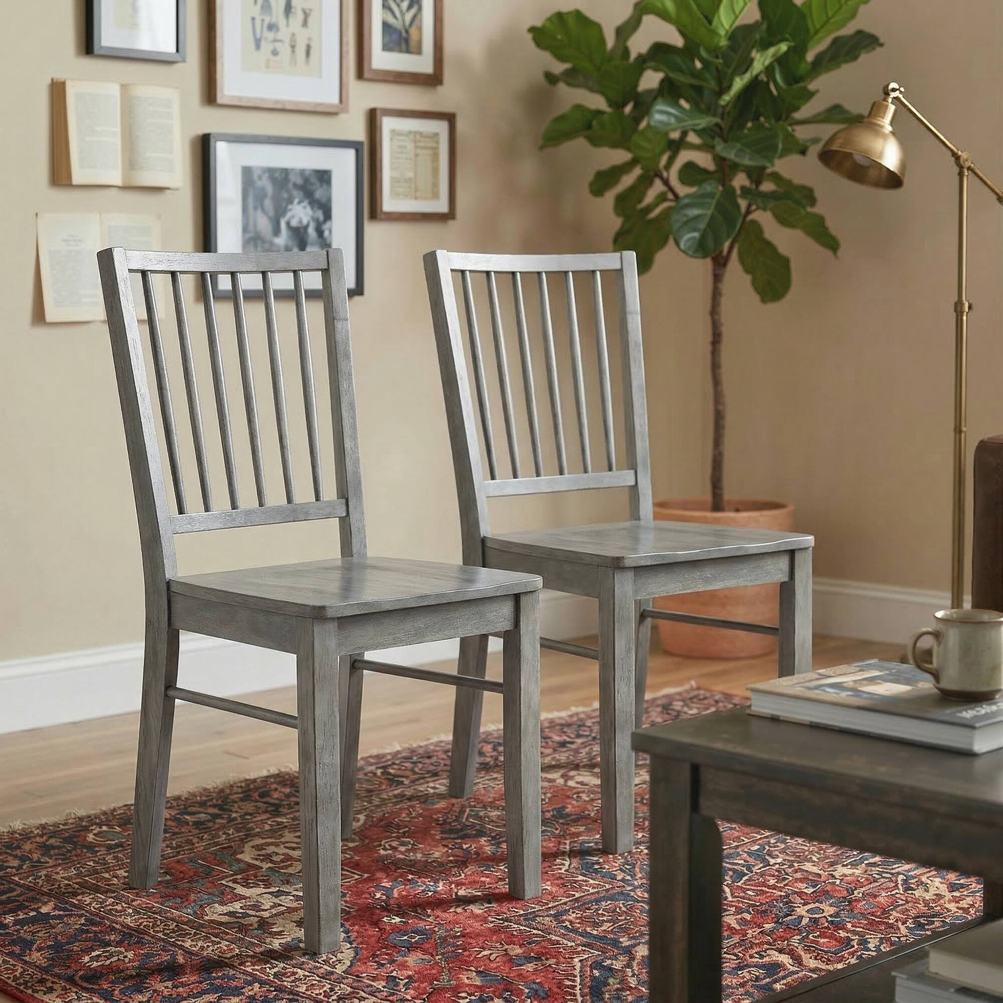 Alt View 7. Homcom - Chairs Set of 2 Ergonomic Solid Wood, Armless Kitchen Chairs with Rubberwood Legs - Rustic Gray.