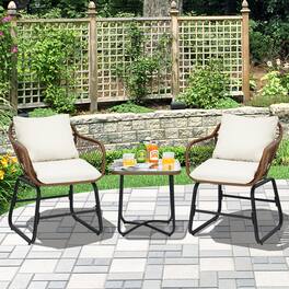 Gymax - 3PCS Outdoor Bistro Set Patio Conversation Furniture Set w/ Cushions - White