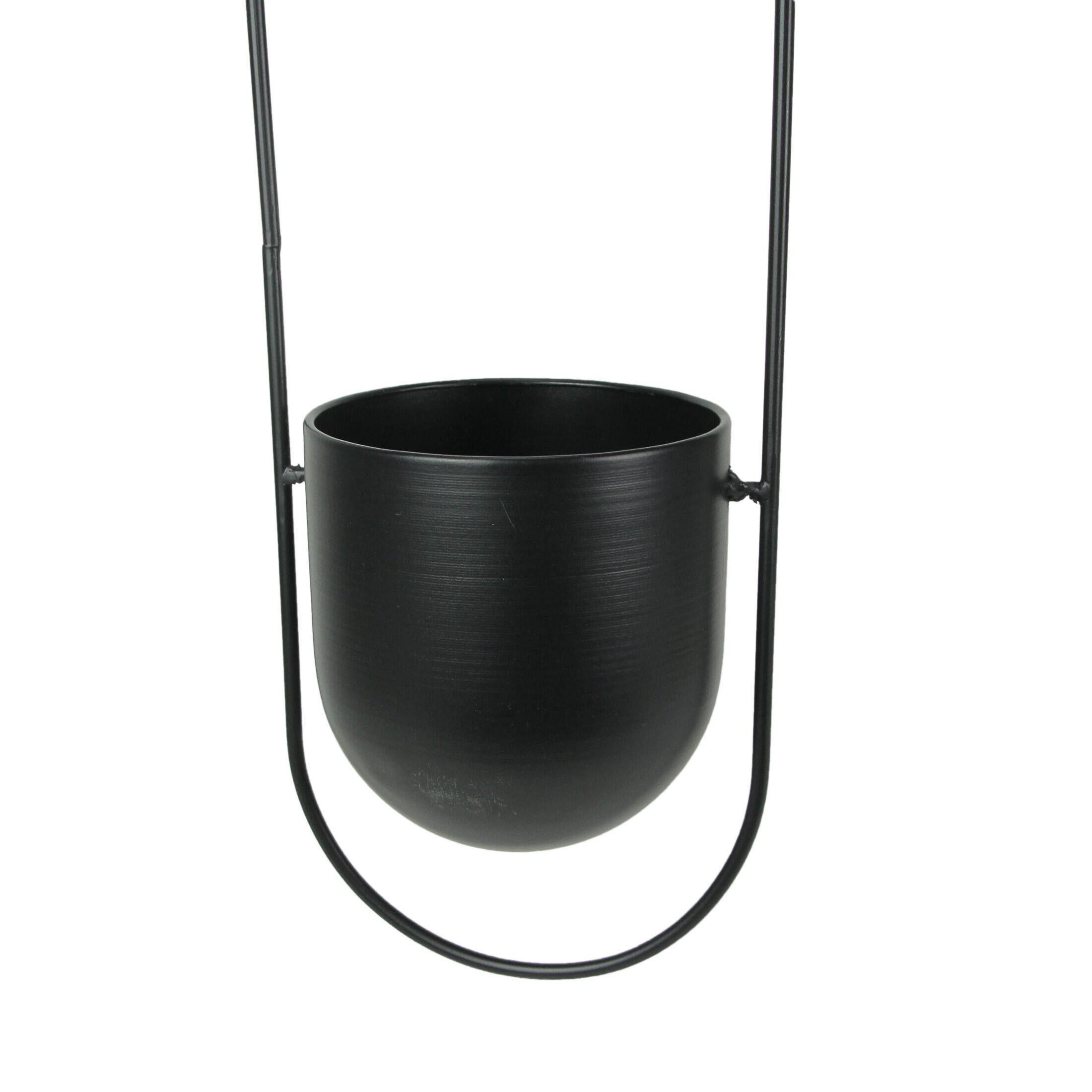 Alt View 2. Audrey's - Black Metal Hanging Planter Indoor Outdoor Flower Pot Minimalist Oval Decor - Black.