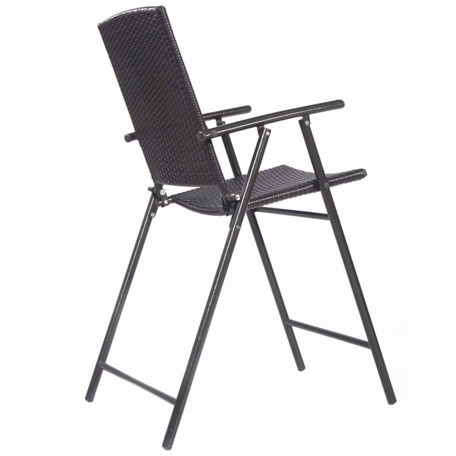 Alt View 3. Pefilos - Set of 4 Folding Rattan Bar Chairs with Footrests and Armrests for Outdoors and Indoors - Brown.