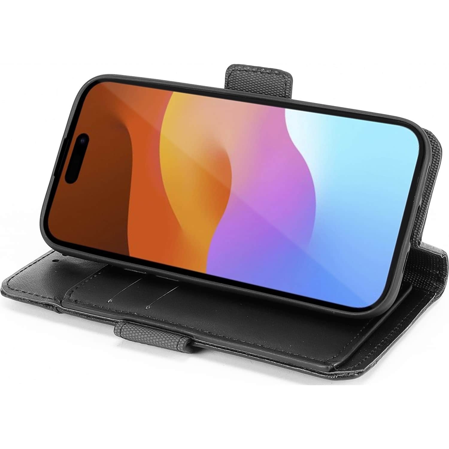 Alt View 12. SaharaCase - Genuine Leather Folio Wallet Case for Apple iPhone 15 Plus - Black.