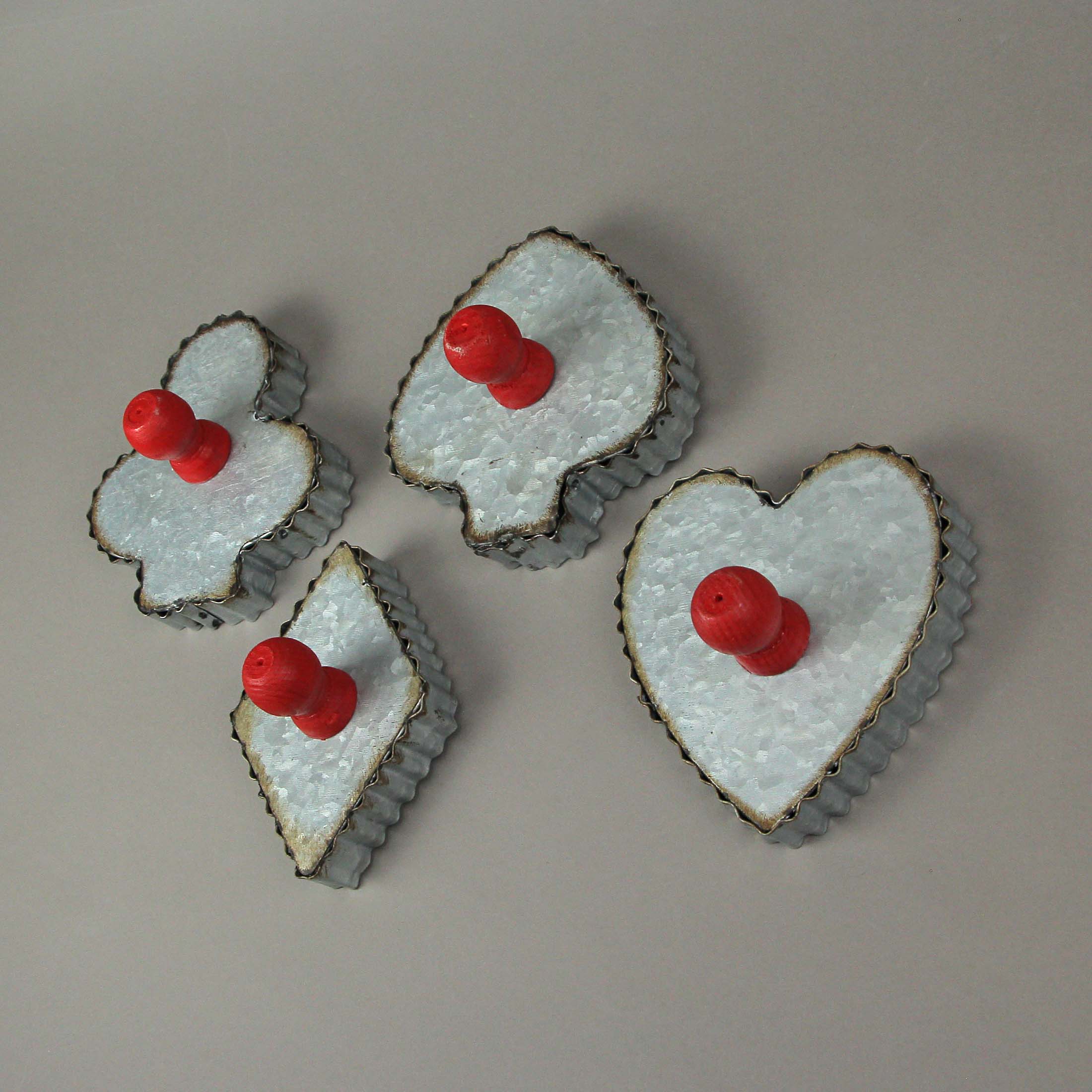 Alt View 3. Zeckos - Set of 4 Galvanized Zinc Finish Playing Card Suit Cookie Cutter Wall Hooks - Silver.