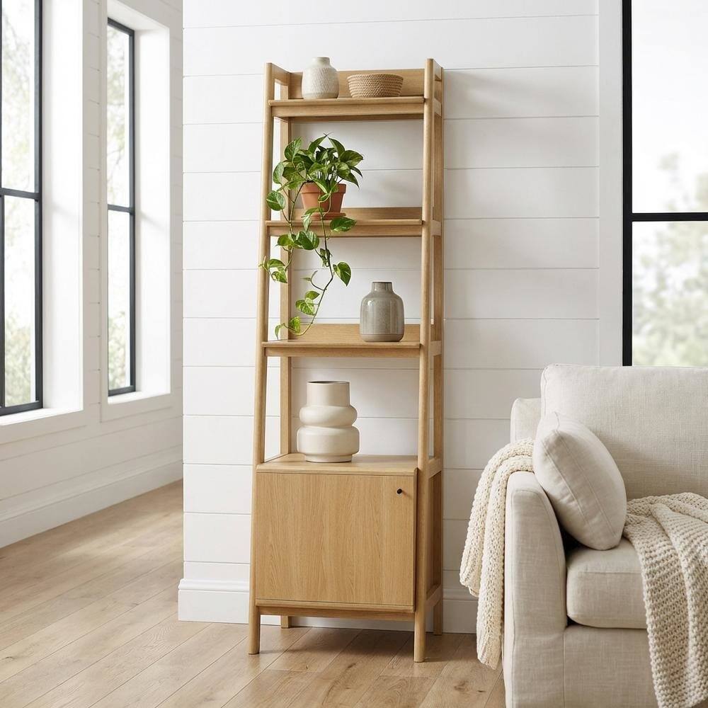 Angle. FurniFact - Wooden Bookshelf with Open Shelving for Home Library and Organization - Brown.