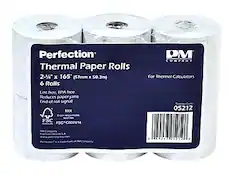 Perfection Thermal Paper Rolls
2-1/4" x 165' (57mm x 50.3m)
6 Rolls
Lint free, BPA free
Reduces paper jams
End of roll signal
For Thermal Calculators
PM Company
FSC C007014
MIX
Barcode: 05212
PM Company
FSC C007014
PM Company
FSC C007014
Made in USA