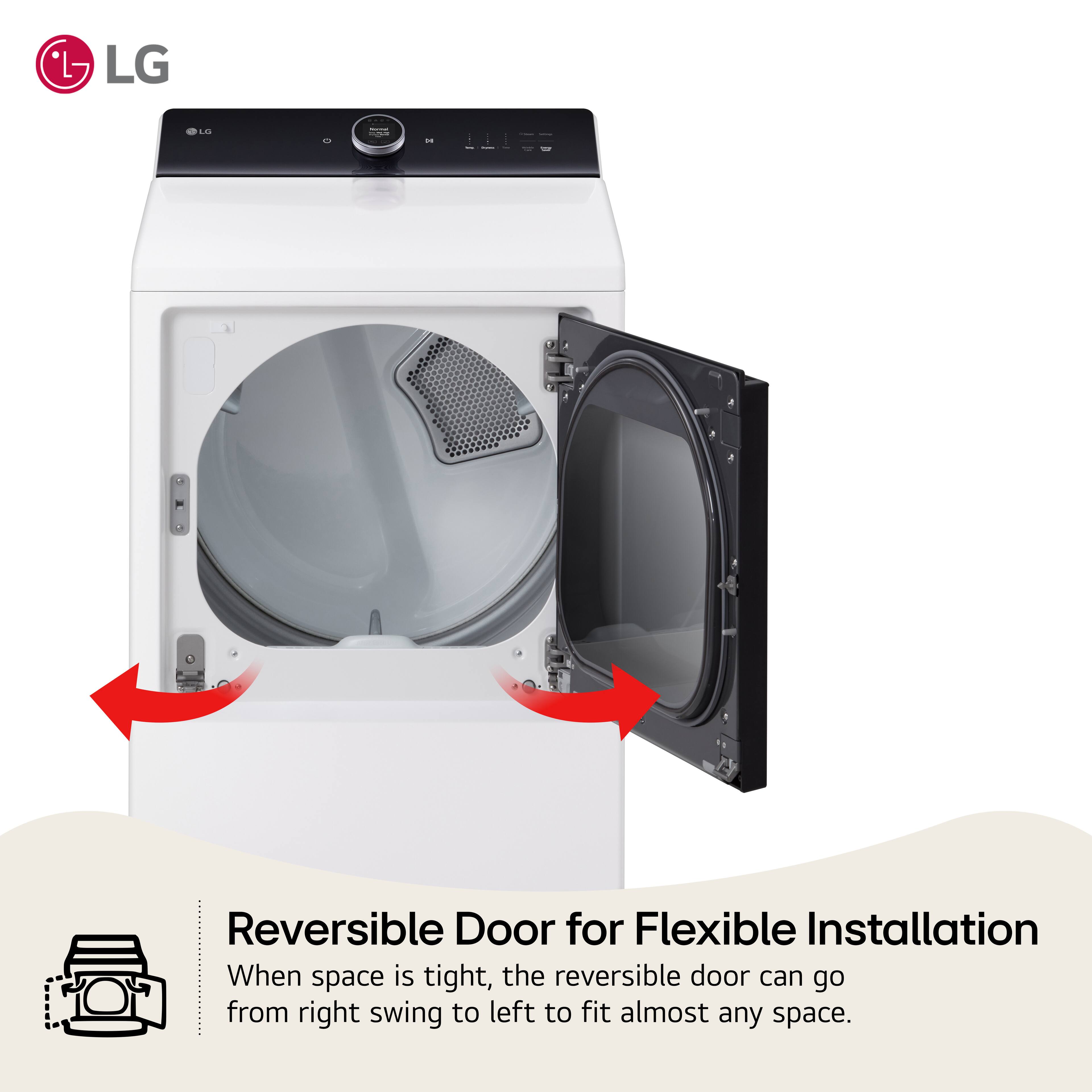 LG .. : - Reversible Door for Flexible Installation When space is tight, the reversible door can go from right swing to left to fit almost any space.