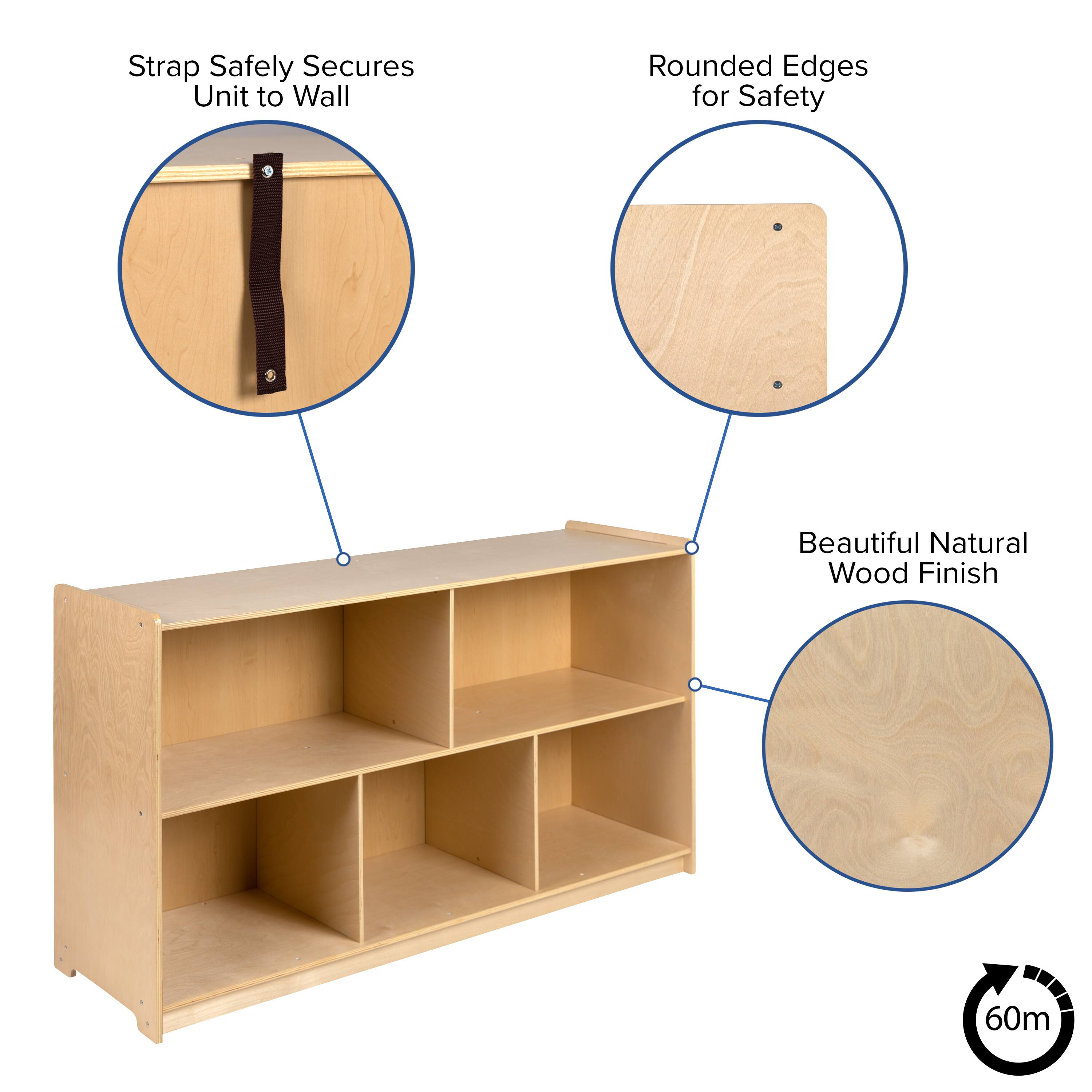 Strap Safely Secures Unit to Wall  
Rounded Edges for Safety  
Beautiful Natural Wood Finish  
60m