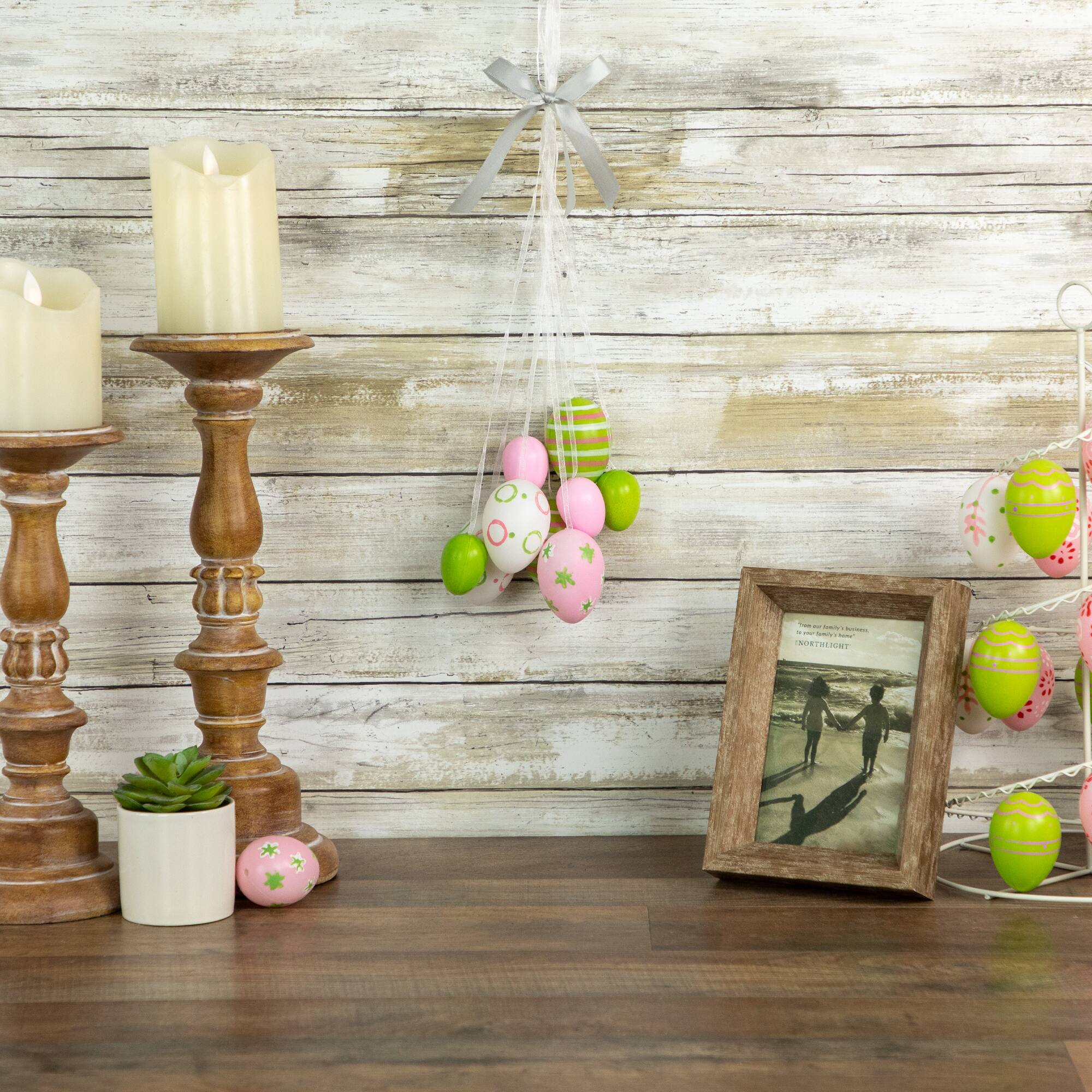Alt View 1. Northlight - 11" Pastel Pink, Green and White Spring Easter Egg Cluster Hanging Decoration - Green.