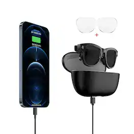 PRIMEPLUS - AI Smart Glasses with 8MP Camera & ChatGPT, AI Translation, Music Player, Wireless Charging Case, Bluetooth Hands‑Free f - Sunglass +Anti-blue light lenses with black case