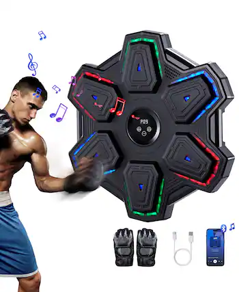 Front. Sugift - Wall-Mounted Music Boxing Machine with Gloves Bluetooth LED 9 Modes 9 Speeds Adjustable Height - Black.