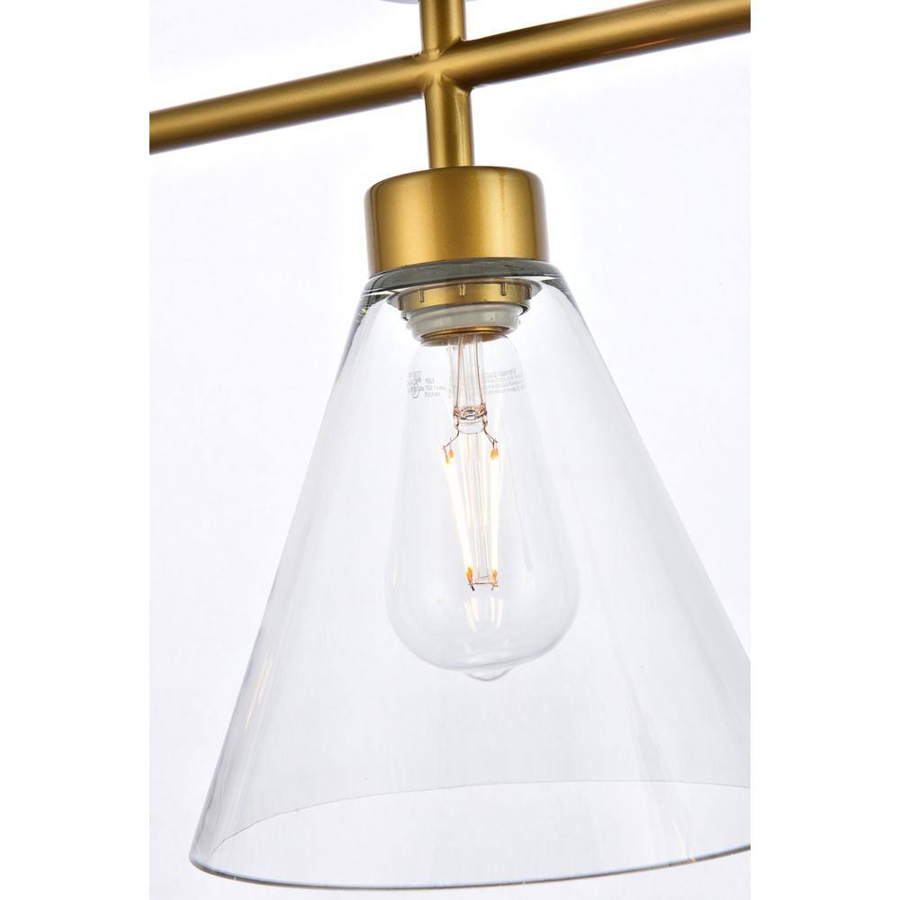Alt View 1. Living District - Mera 3 lights brass pendant - Brass And Clear.