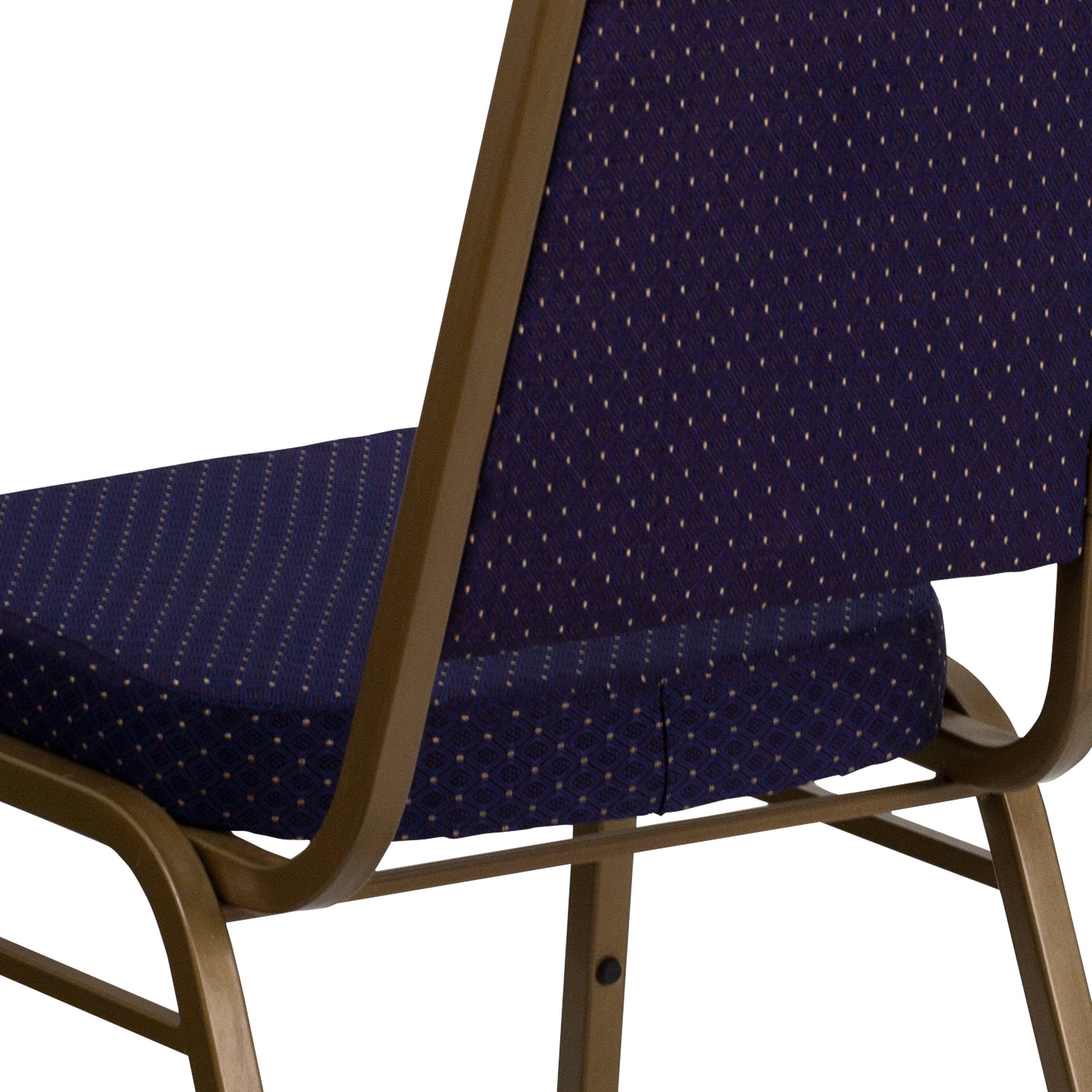 Alt View 10. Emma + Oliver - Trapezoidal Back Stacking Banquet Dining Chair - 2.5" Thick Seat - Navy Patterned Fabric/Gold Frame.