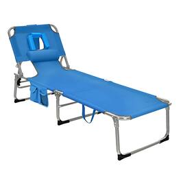 Costway - Outdoor Beach Lounge Chair Folding Chaise Lounge with Pillow - Blue