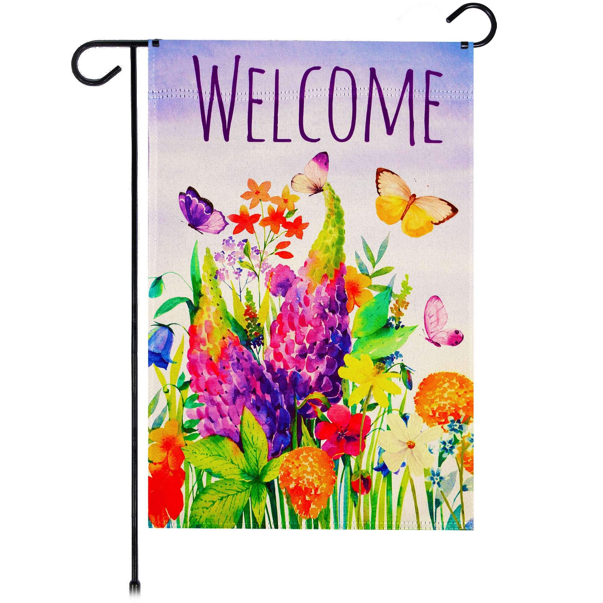 Front. G128 - Spring Floral Butterfly Garden Flag, 12 x 18 in. - Multicolor.