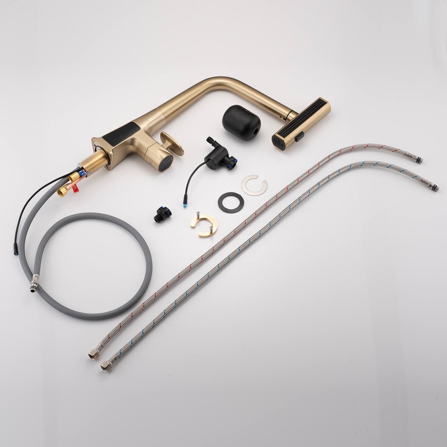 Alt View 4. Siljoy - Waterfall Kitchen Faucet with Temperature Display 1 Handle Pull Down Sprayer Faucet 3 Water Outlet Modes Brushed Gold - Brushed Gold.