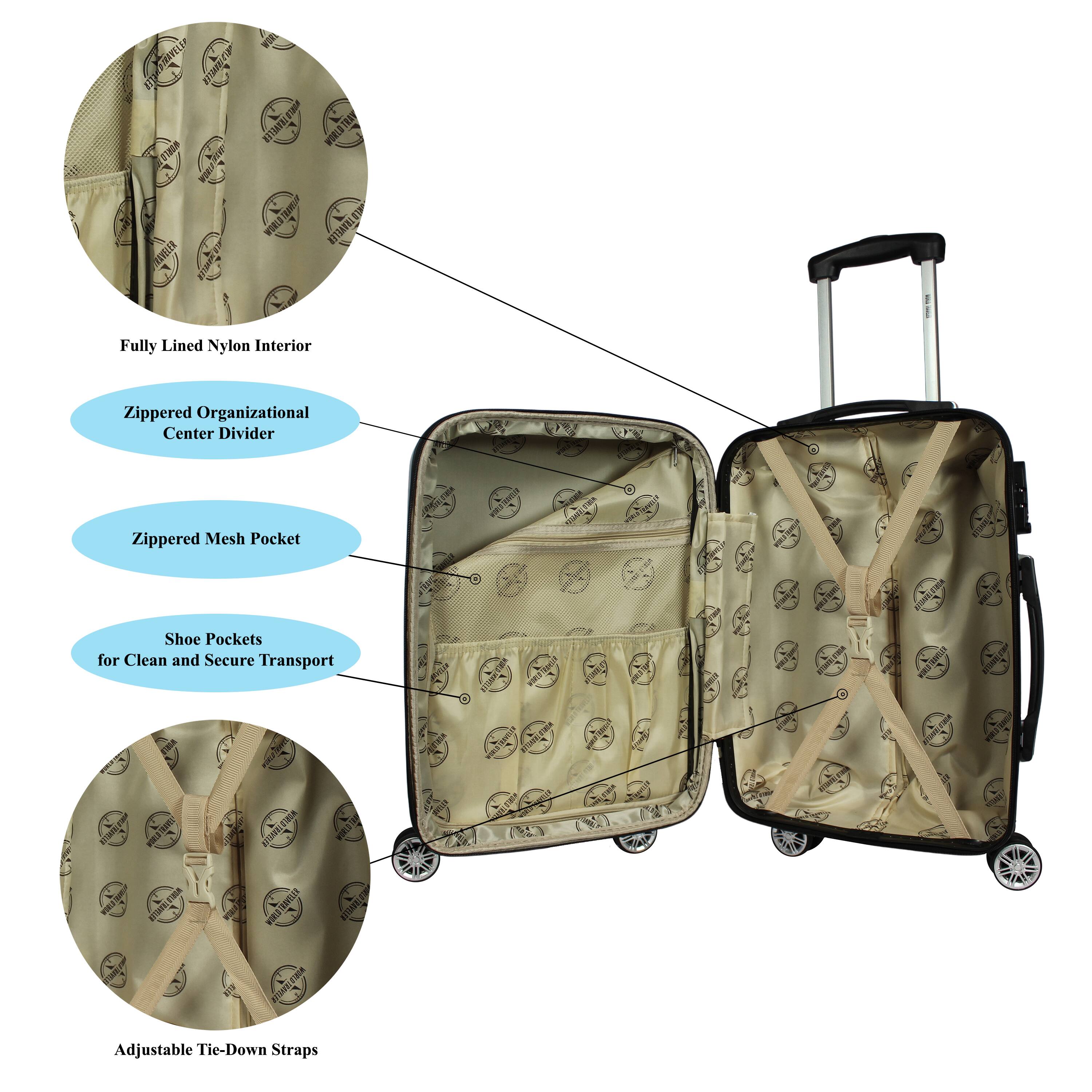 23" SUN I A 1 TML WORLOTER I JIMIL Fully Lined Nylon Interior Zippered Organizational Center Divider Zippered Mesh Pocket Shoe Pockets for Clean and Secure Transport I I ERA IHLA vaRa I Tate linui ISTT Em Adjustable Tie-Down Straps